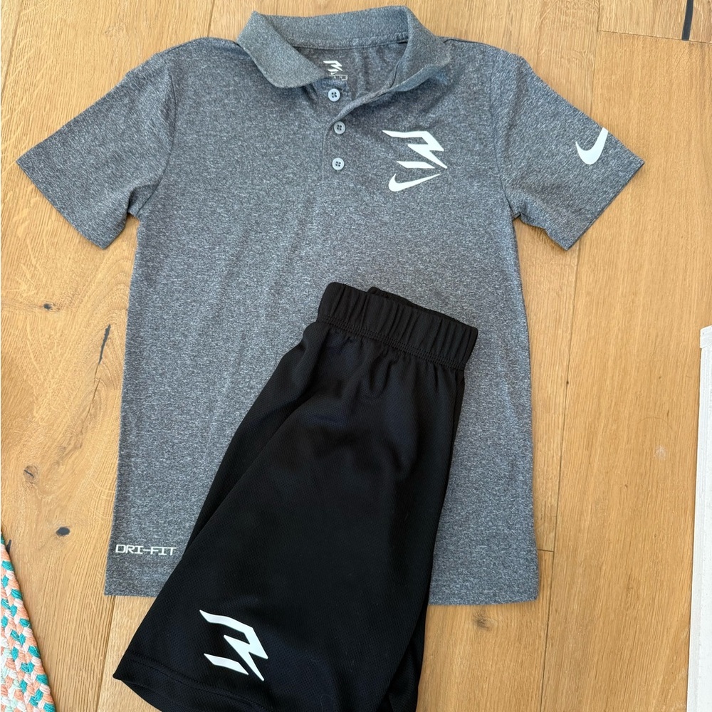 NWOT Nike Gray Polo Shirt with Black Athletic Shorts Set 3 Brand